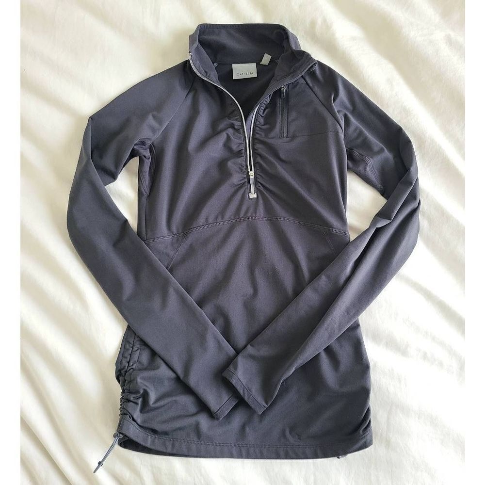Athleta Activewear Top Women's 2XS Black Drawstring Hem Half Zip Polyester Blend
